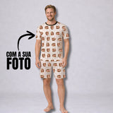 Pijama Curto Listrado Masculino Personalizado com fotos - Envie a sua foto