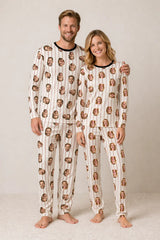Kit Casal Pijama Longo Listrado Personalizado com fotos - Envie a sua foto